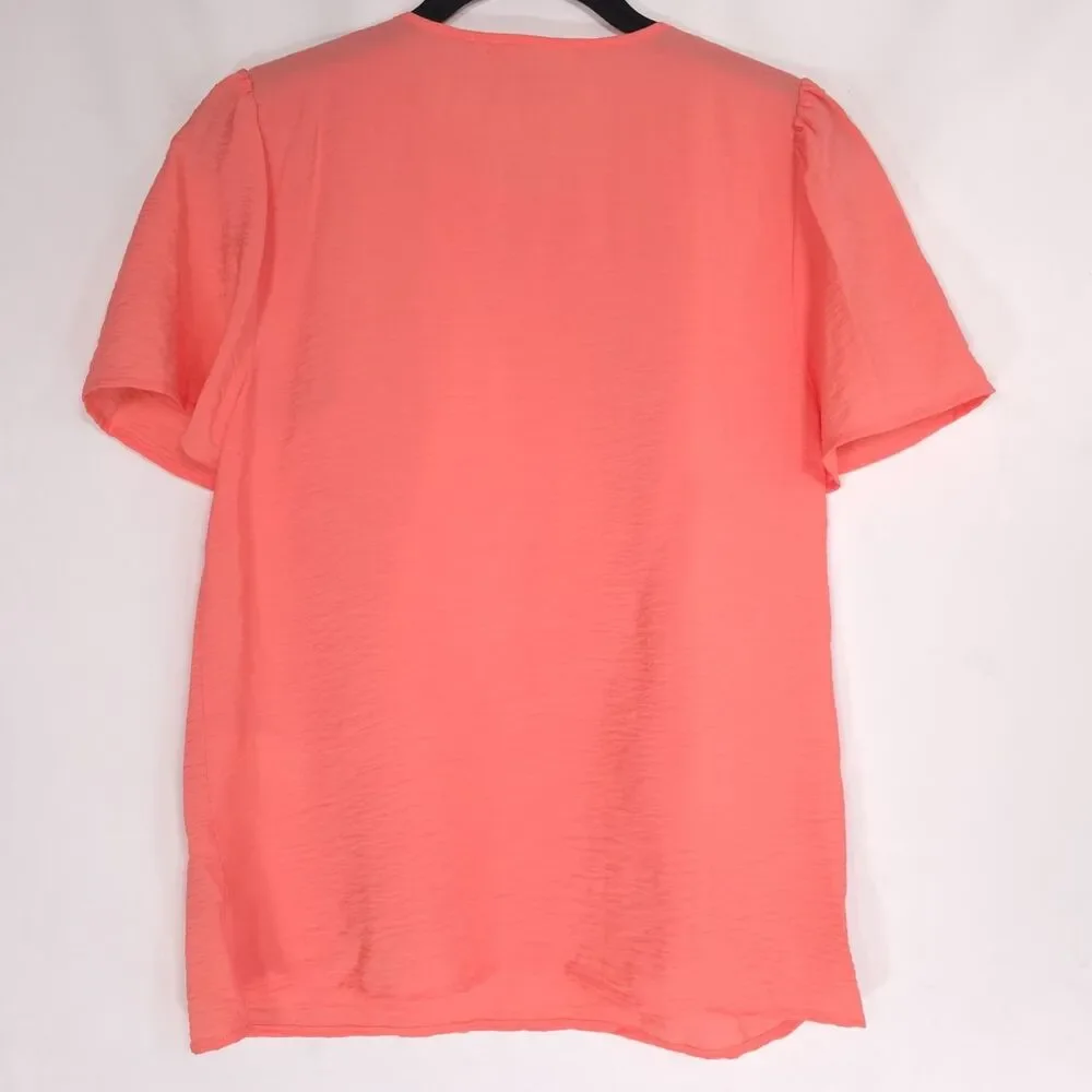 MICHAEL KORS Womens New Top Blouse SMALL Flutter Sleeve Coral QS540UU9A7 Casual